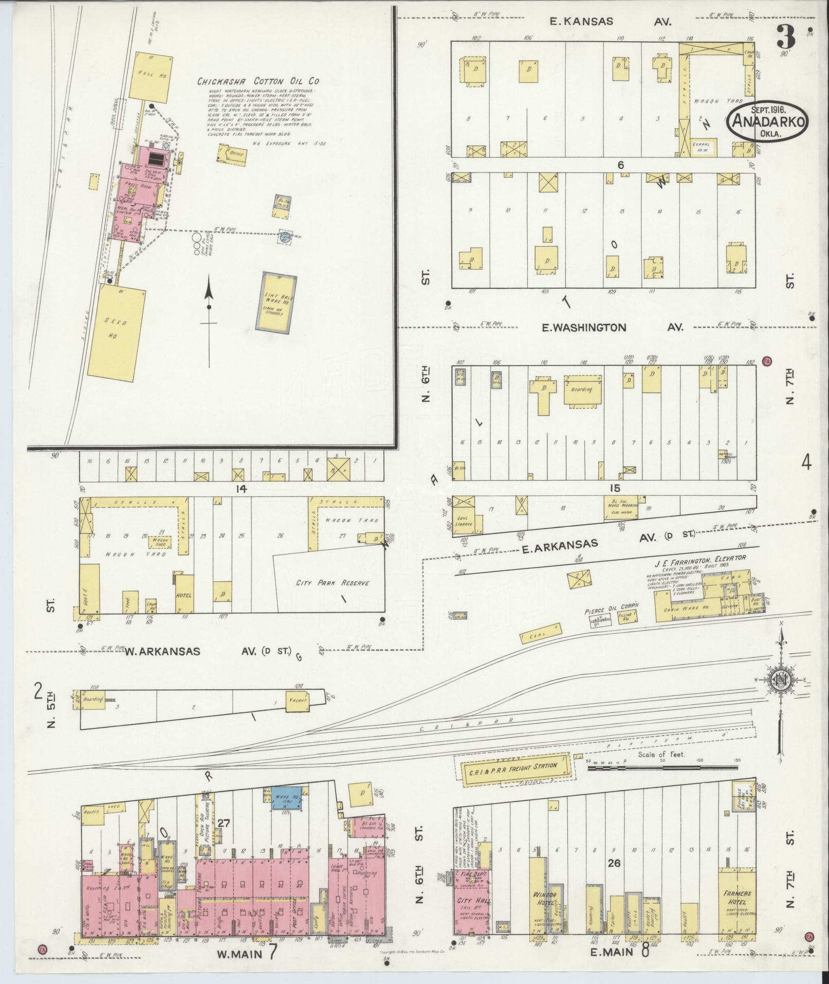Sanborn Fire Insurance Map from Anadarko, Caddo County, Oklahoma (1916), Sheet #0003 - Complete Map Set gallery image, historic Sanborn map, vintage wall art, Oklahoma Oklahoma