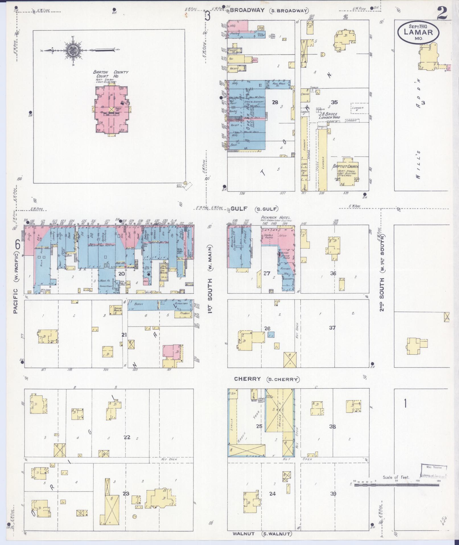 Sanborn Fire Insurance Map from Lamar, Barton County, Missouri (1910), Sheet #0002 - Historic Sanborn Fire Insurance Map Print, vintage old map wall art, antique decor, genealogy gift, Missouri Missouri map