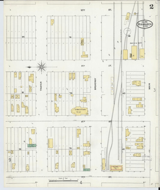 Sanborn Fire Insurance Map from Bismarck, Burleigh County, North Dakota (1904), Sheet #0002 - Historic Sanborn Fire Insurance Map Print, vintage old map wall art, antique decor, genealogy gift, North Dakota North Dakota map