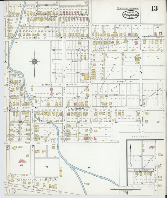 Sanborn Fire Insurance Map from Miamisburg, Montgomery County, Ohio (1919), Sheet #0013 - Historic Sanborn Fire Insurance Map Print, vintage old map wall art, antique decor, genealogy gift, Ohio Ohio map