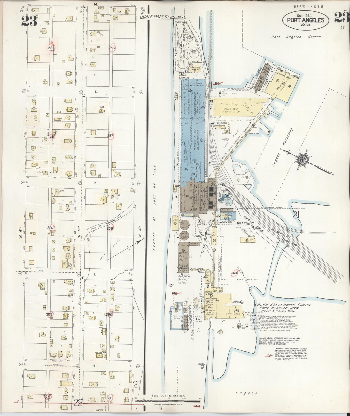 Sanborn Fire Insurance Map from Port Angeles, Clallam County, Washington (1949), Sheet #0023 - Complete Map Set gallery image, historic Sanborn map, vintage wall art, Washington Washington
