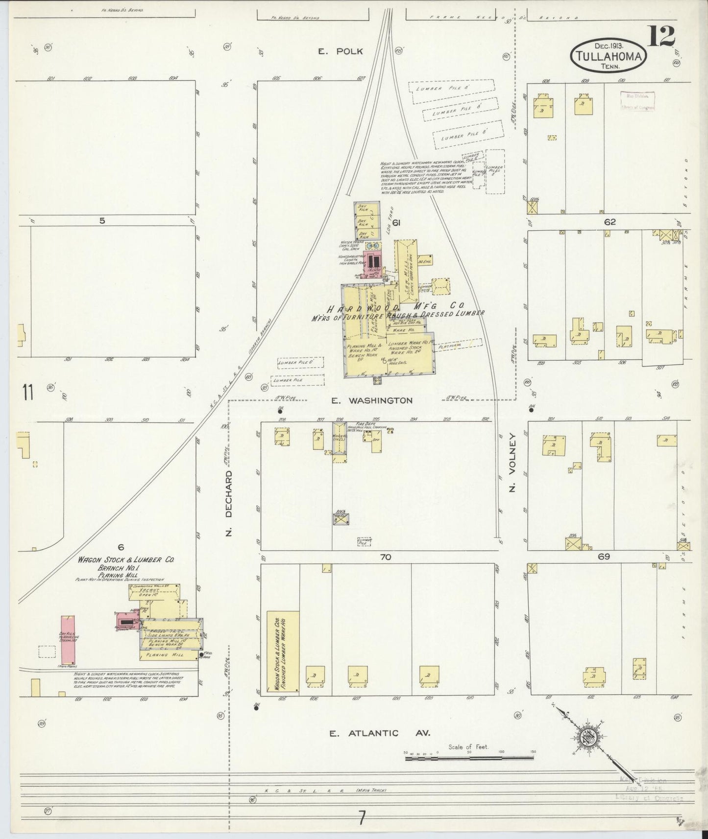 Sanborn Fire Insurance Map from Tullahoma, Coffee County, Tennessee (1913), Sheet #0012 - Complete Map Set gallery image, historic Sanborn map, vintage wall art, Tennessee Tennessee