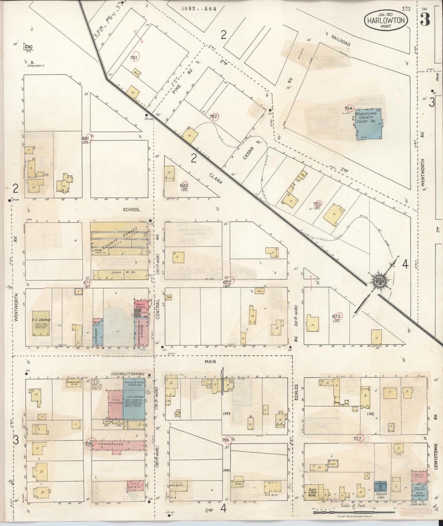 Sanborn Fire Insurance Map from Harlowton, Wheatland County, Montana (1943), Sheet #0003 - Historic Sanborn Fire Insurance Map Print, vintage old map wall art, antique decor, genealogy gift, Montana Montana map