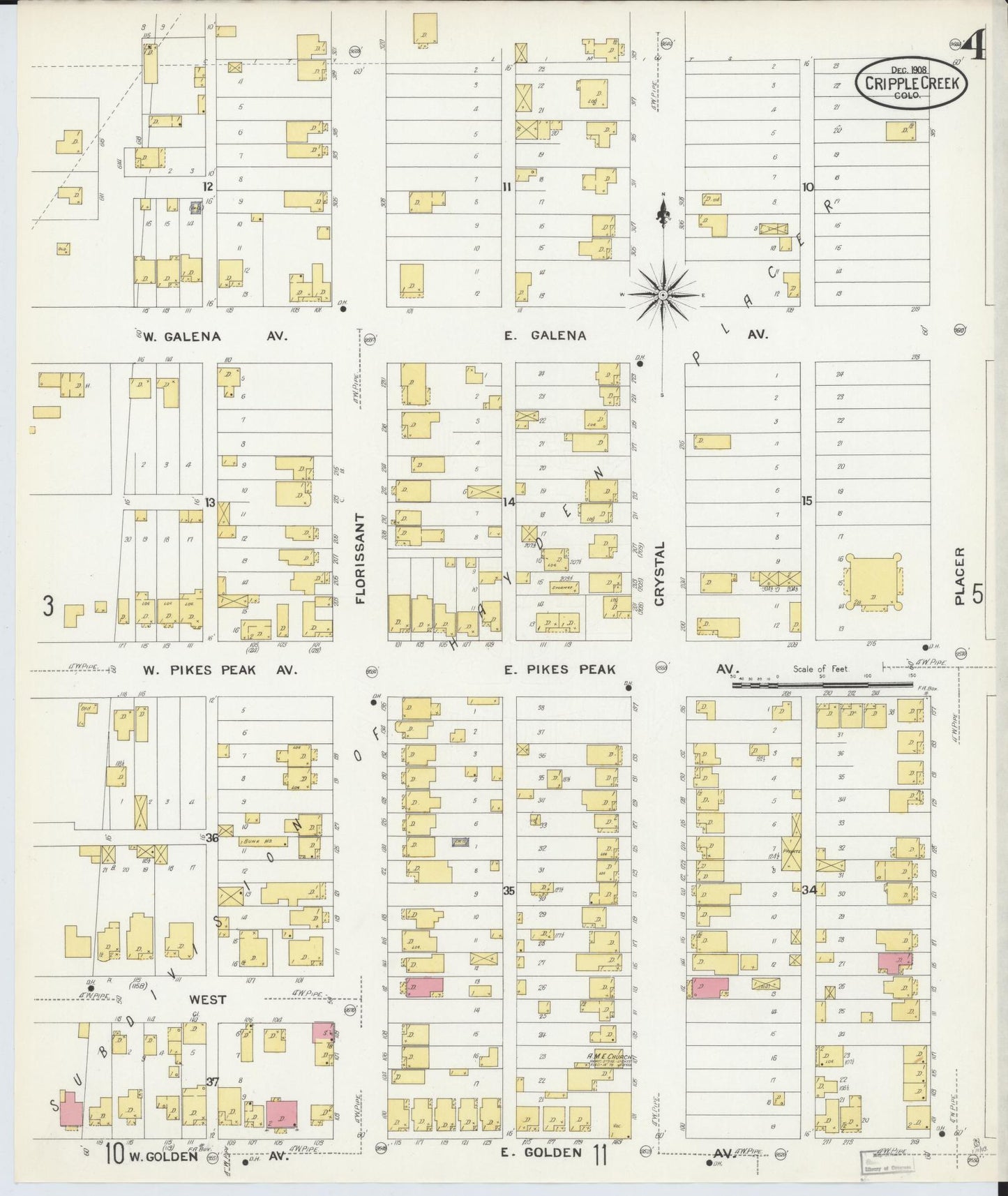 Sanborn Fire Insurance Map from Cripple Creek, Teller County, Colorado (1908), Sheet #0004 - Complete Map Set gallery image, historic Sanborn map, vintage wall art, Colorado Colorado