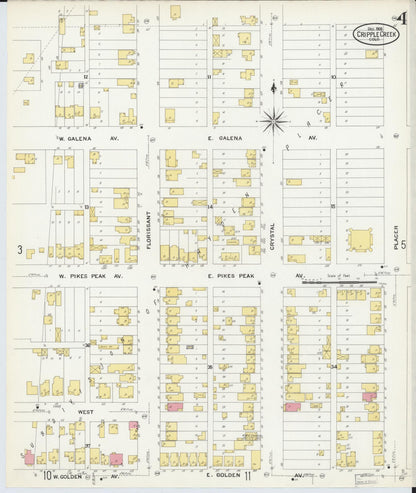 Sanborn Fire Insurance Map from Cripple Creek, Teller County, Colorado (1908), Sheet #0004 - Complete Map Set gallery image, historic Sanborn map, vintage wall art, Colorado Colorado