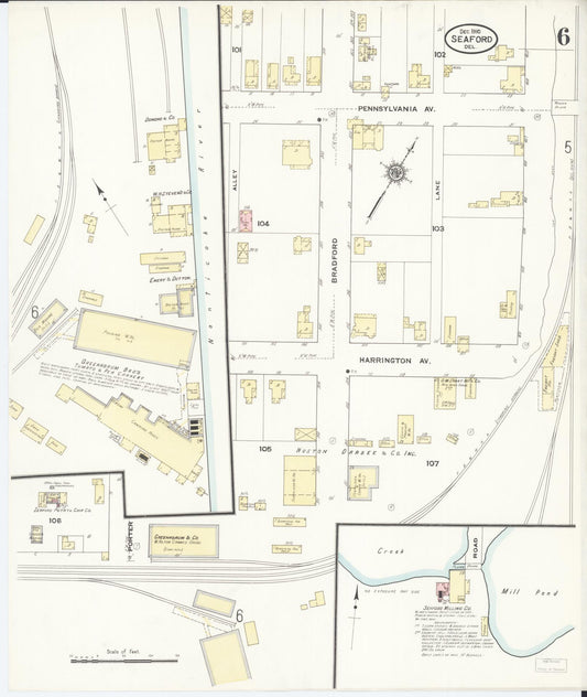 Sanborn Fire Insurance Map from Seaford, Sussex County, Delaware (1910), Sheet #0006 - Historic Sanborn Fire Insurance Map Print, vintage old map wall art, antique decor, genealogy gift, Delaware Delaware map