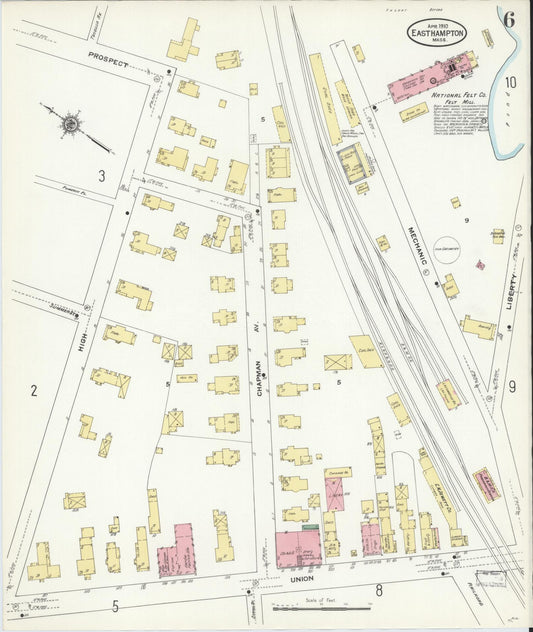 Sanborn Fire Insurance Map from East Hampton, Hampshire County, Massachusetts (1910), Sheet #0006 - Historic Sanborn Fire Insurance Map Print, vintage old map wall art, antique decor, genealogy gift, Massachusetts Massachusetts map