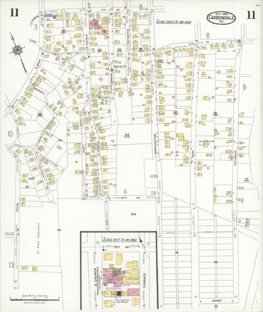 Sanborn Fire Insurance Map from Carbondale, Lackawanna County, Pennsylvania (1923), Sheet #0011 - Historic Sanborn Fire Insurance Map Print, vintage old map wall art, antique decor, genealogy gift, Pennsylvania Pennsylvania map