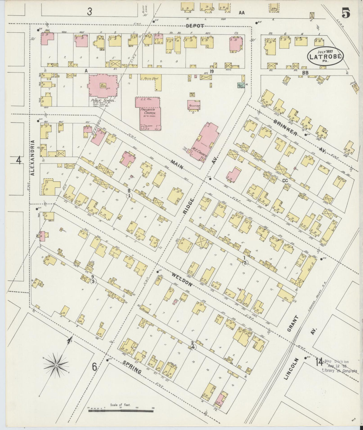 Sanborn Fire Insurance Map from Latrobe, Westmoreland County, Pennsylvania (1897), Sheet #0005 - Complete Map Set gallery image, historic Sanborn map, vintage wall art, Pennsylvania Pennsylvania