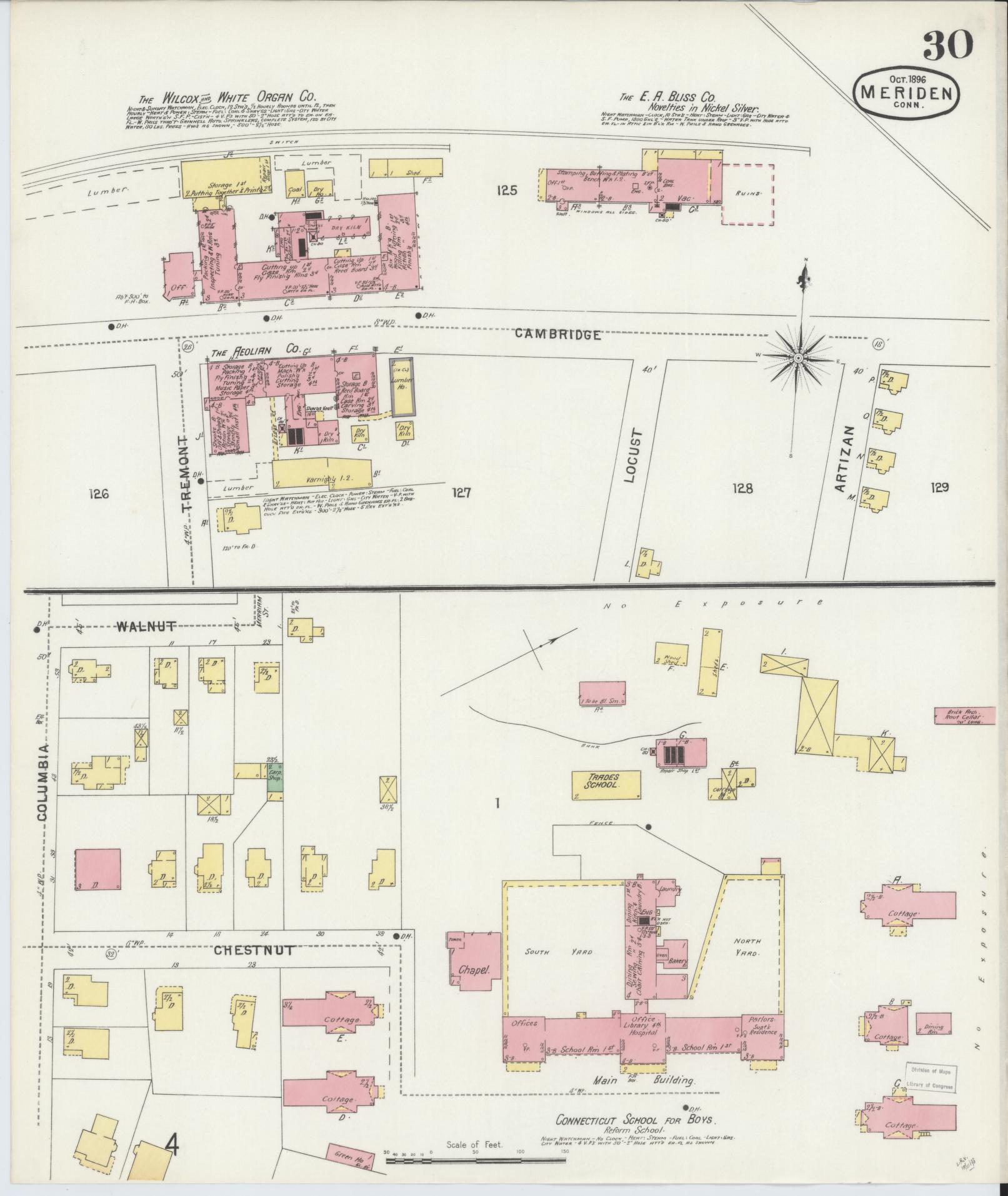 Sanborn Fire Insurance Map from Meriden, New Haven County, Connecticut (1896), Sheet #0030 - Historic Sanborn Fire Insurance Map Print, vintage old map wall art, antique decor, genealogy gift, Connecticut Connecticut map