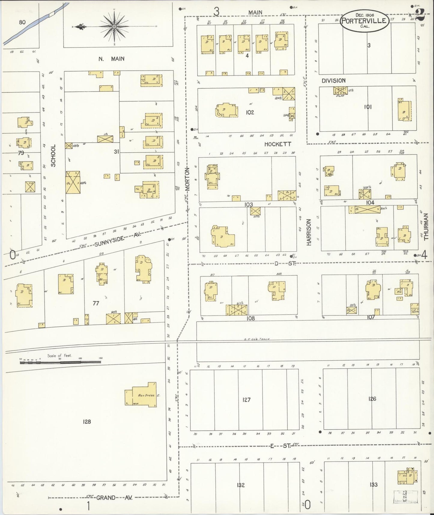 Sanborn Fire Insurance Map from Porterville, Tulare County, California (1906), Sheet #0002 - Complete Map Set gallery image, historic Sanborn map, vintage wall art, California California
