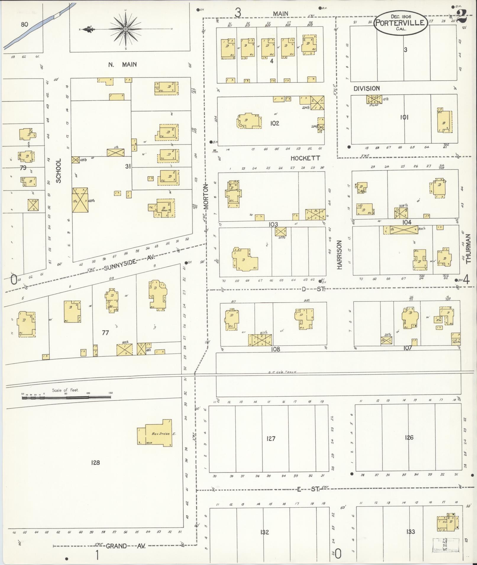 Sanborn Fire Insurance Map from Porterville, Tulare County, California (1906), Sheet #0002 - Complete Map Set gallery image, historic Sanborn map, vintage wall art, California California