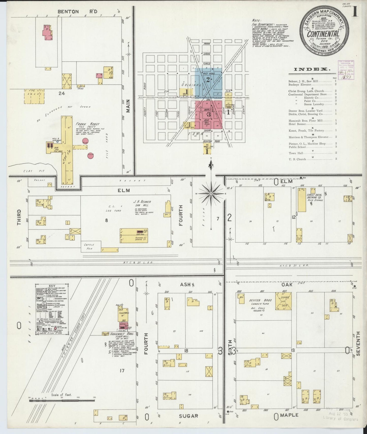 Sanborn Fire Insurance Map from Continental, Putnam County, Ohio (1901), Sheet #0001 - Historic Sanborn Fire Insurance Map Print, vintage old map wall art, antique decor, genealogy gift, Ohio Ohio map