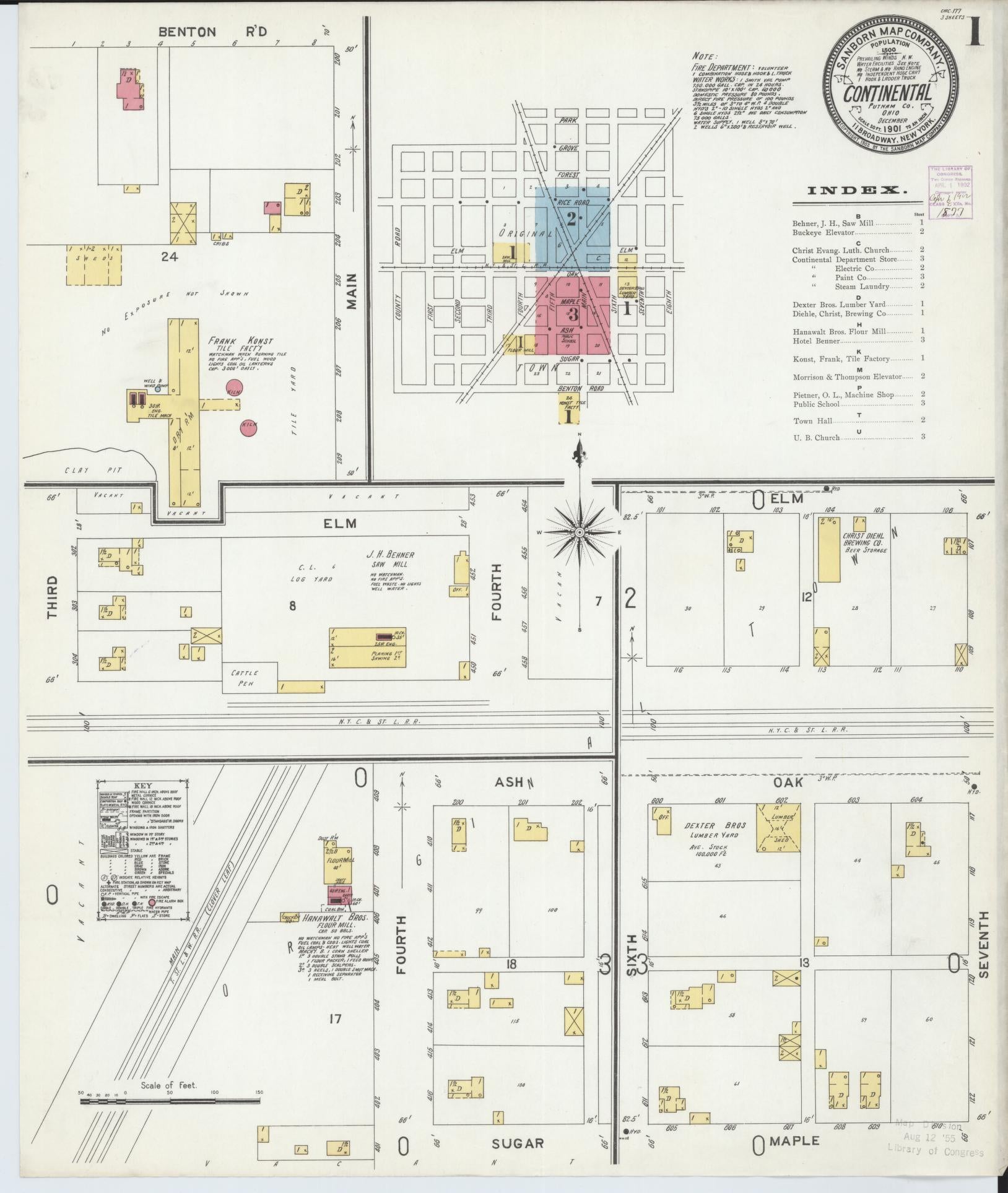 Sanborn Fire Insurance Map from Continental, Putnam County, Ohio (1901), Sheet #0001 - Historic Sanborn Fire Insurance Map Print, vintage old map wall art, antique decor, genealogy gift, Ohio Ohio map