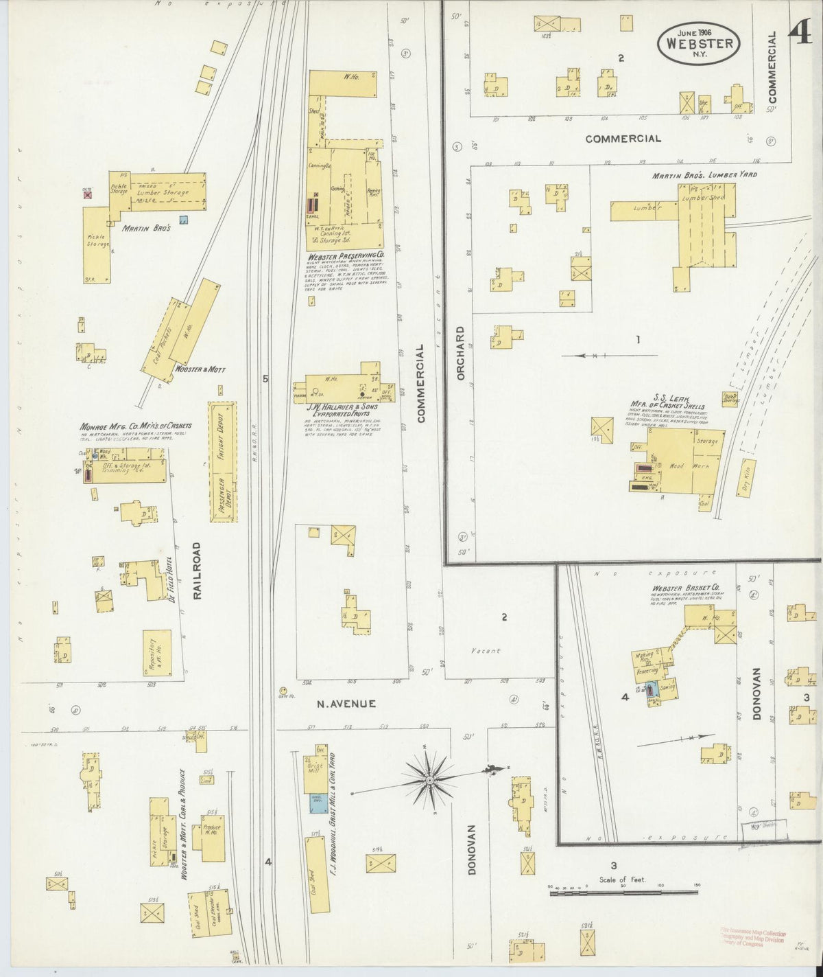 Sanborn Fire Insurance Map from Webster, Monroe County, New York (1906), Sheet #0004 - Historic Sanborn Fire Insurance Map Print, vintage old map wall art, antique decor, genealogy gift, New York New York map