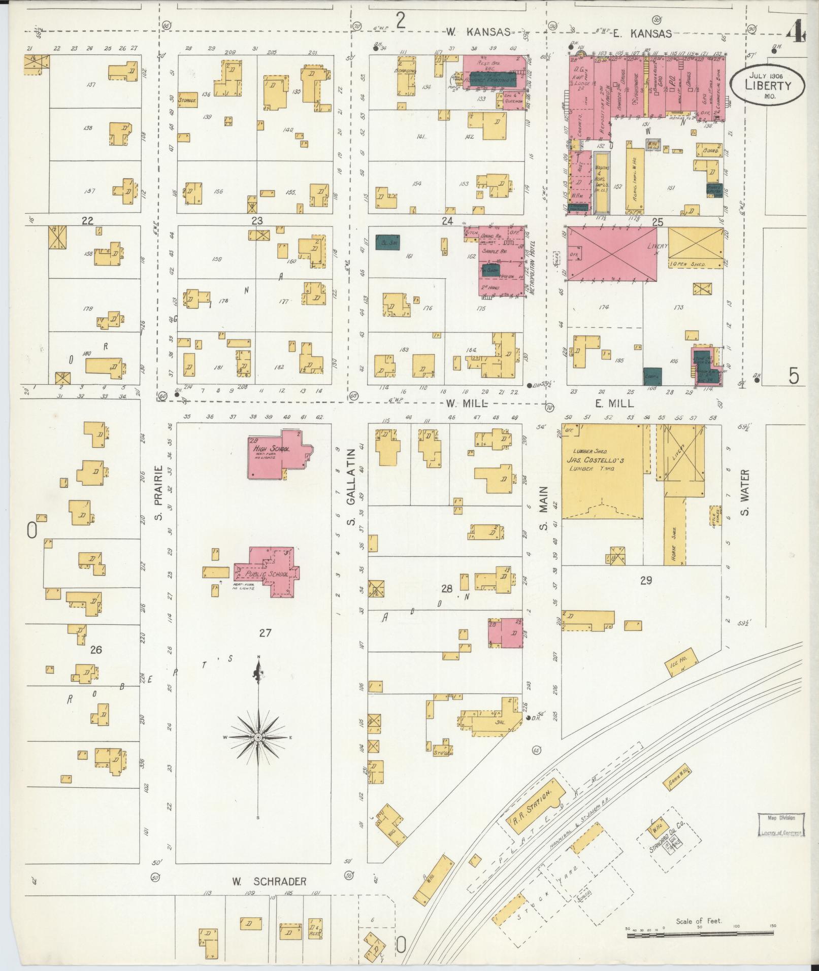 Sanborn Fire Insurance Map from Liberty, Clay County, Missouri (1906), Sheet #0004 - Complete Map Set gallery image, historic Sanborn map, vintage wall art, Missouri Missouri