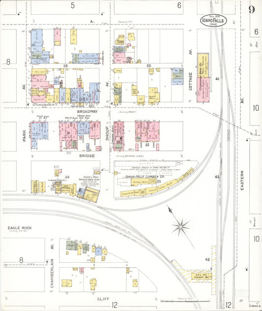 Sanborn Fire Insurance Map from Idaho Falls, Bonneville County, Idaho (1905), Sheet #0009 - Historic Sanborn Fire Insurance Map Print, vintage old map wall art, antique decor, genealogy gift, Idaho Idaho map