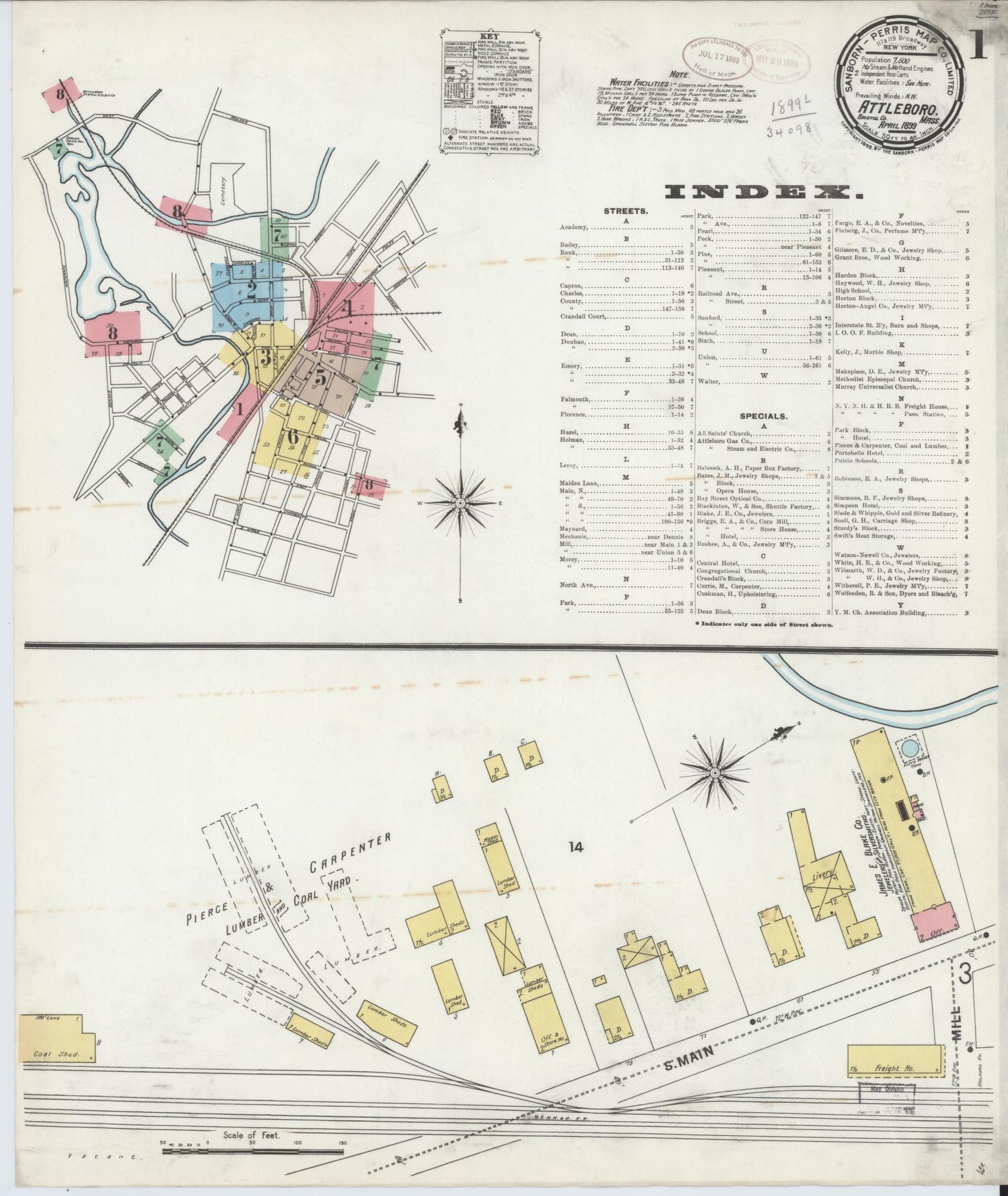 Sanborn Fire Insurance Map from Attleboro, Bristol County, Massachusetts. (1899) – Historic Sanborn Fire Insurance Map Print