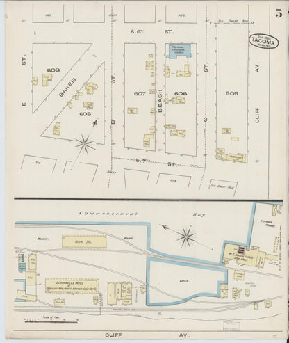 Sanborn Fire Insurance Map from Tacoma, Pierce County, Washington (1885), Sheet #0005 - Complete Map Set gallery image, historic Sanborn map, vintage wall art, Washington Washington