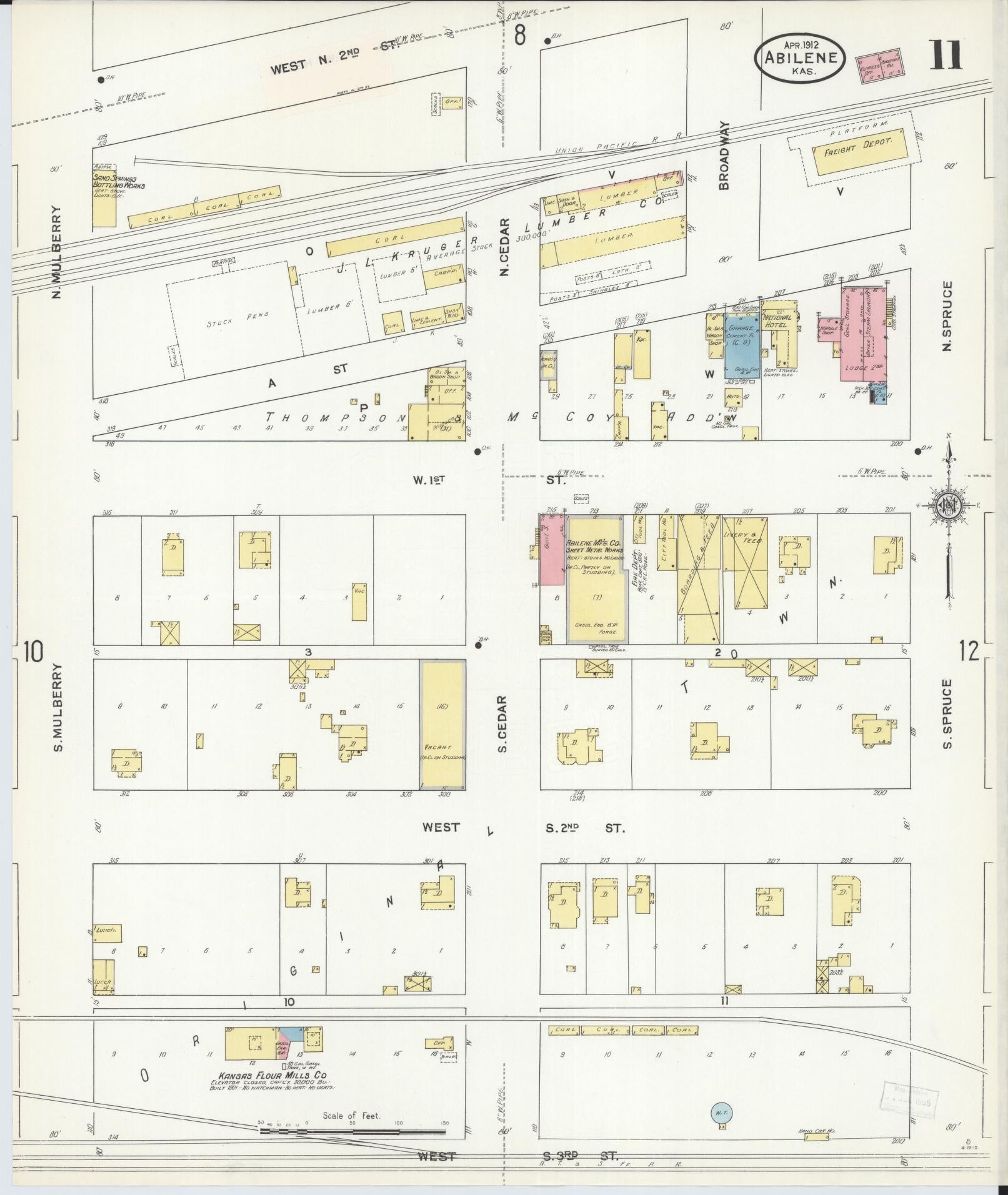 Sanborn Fire Insurance Map from Abilene, Dickinson County, Kansas (1912), Sheet #0011 - Historic Sanborn Fire Insurance Map Print, vintage old map wall art, antique decor, genealogy gift, Kansas Kansas map
