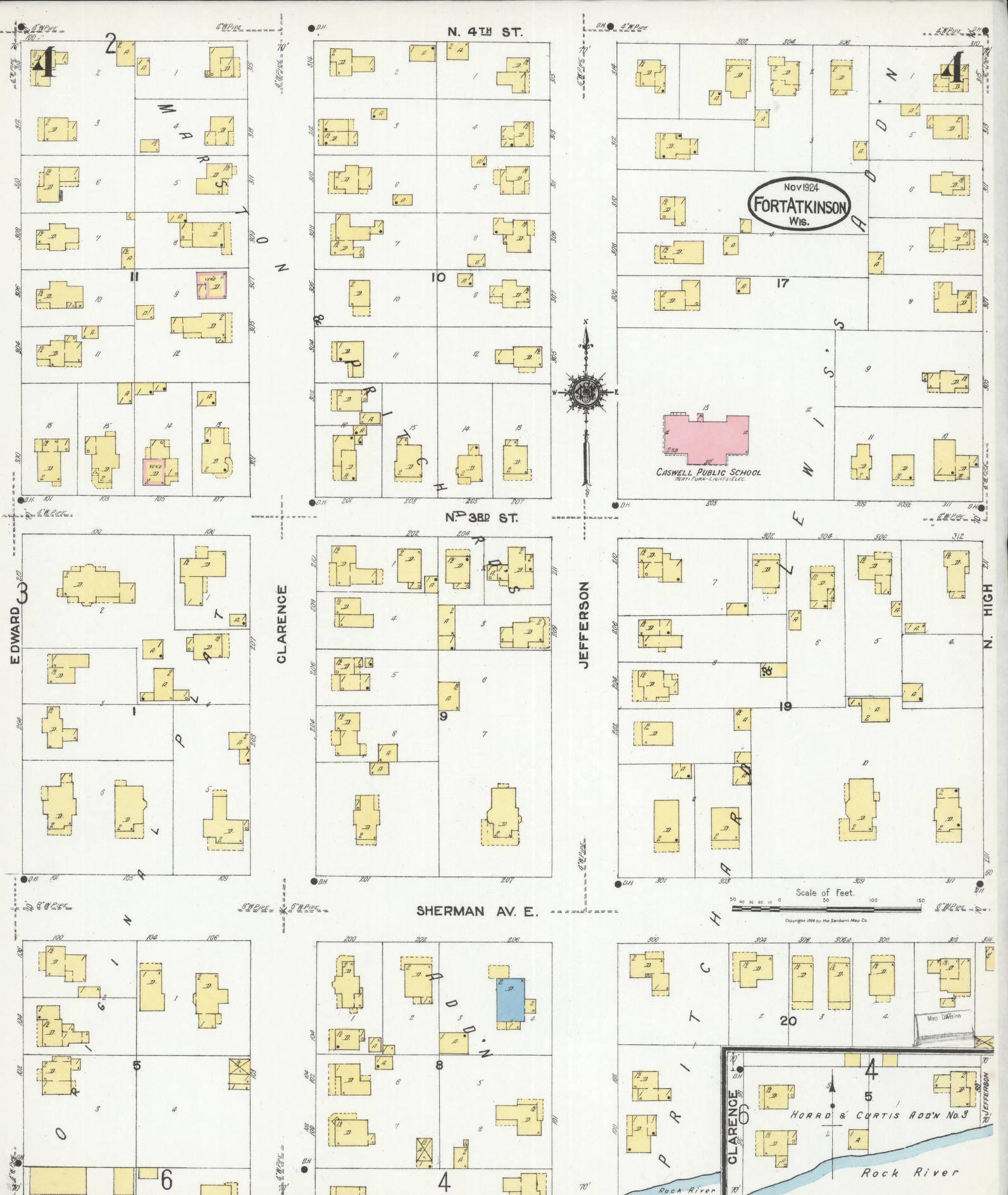 Sanborn Fire Insurance Map from Fort Atkinson, Jefferson County, Wisconsin (1924), Sheet #0004 - Complete Map Set gallery image, historic Sanborn map, vintage wall art, Wisconsin Wisconsin