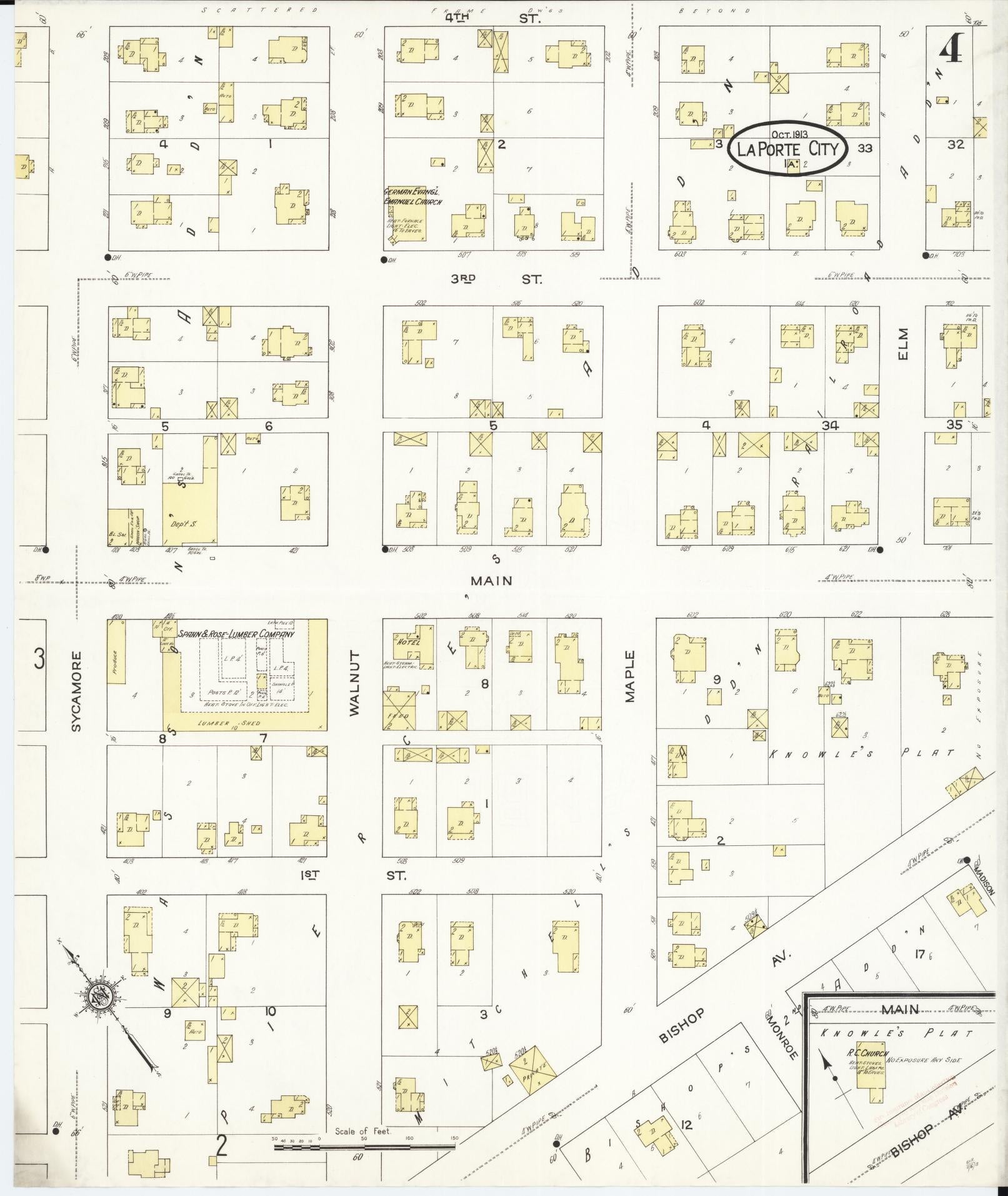 Sanborn Fire Insurance Map from La Porte City, Black Hawk County, Iowa (1913), Sheet #0004 - Historic Sanborn Fire Insurance Map Print, vintage old map wall art