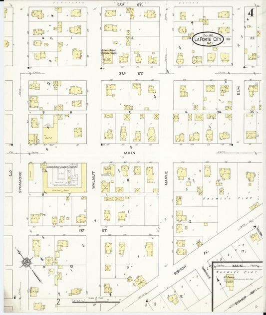 Sanborn Fire Insurance Map from La Porte City, Black Hawk County, Iowa (1913), Sheet #0004 - Historic Sanborn Fire Insurance Map Print, vintage old map wall art