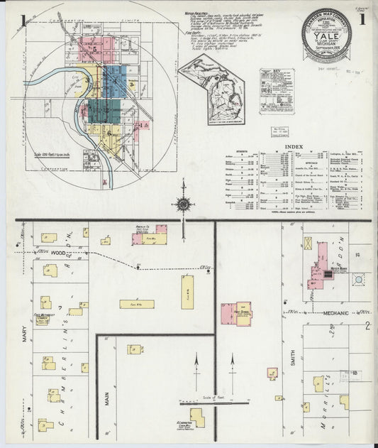 Sanborn Fire Insurance Map from Yale, Saint Clair County, Michigan (1924), Sheet #0001 - Historic Sanborn Fire Insurance Map Print, vintage old map wall art, antique decor, genealogy gift, Michigan Michigan map