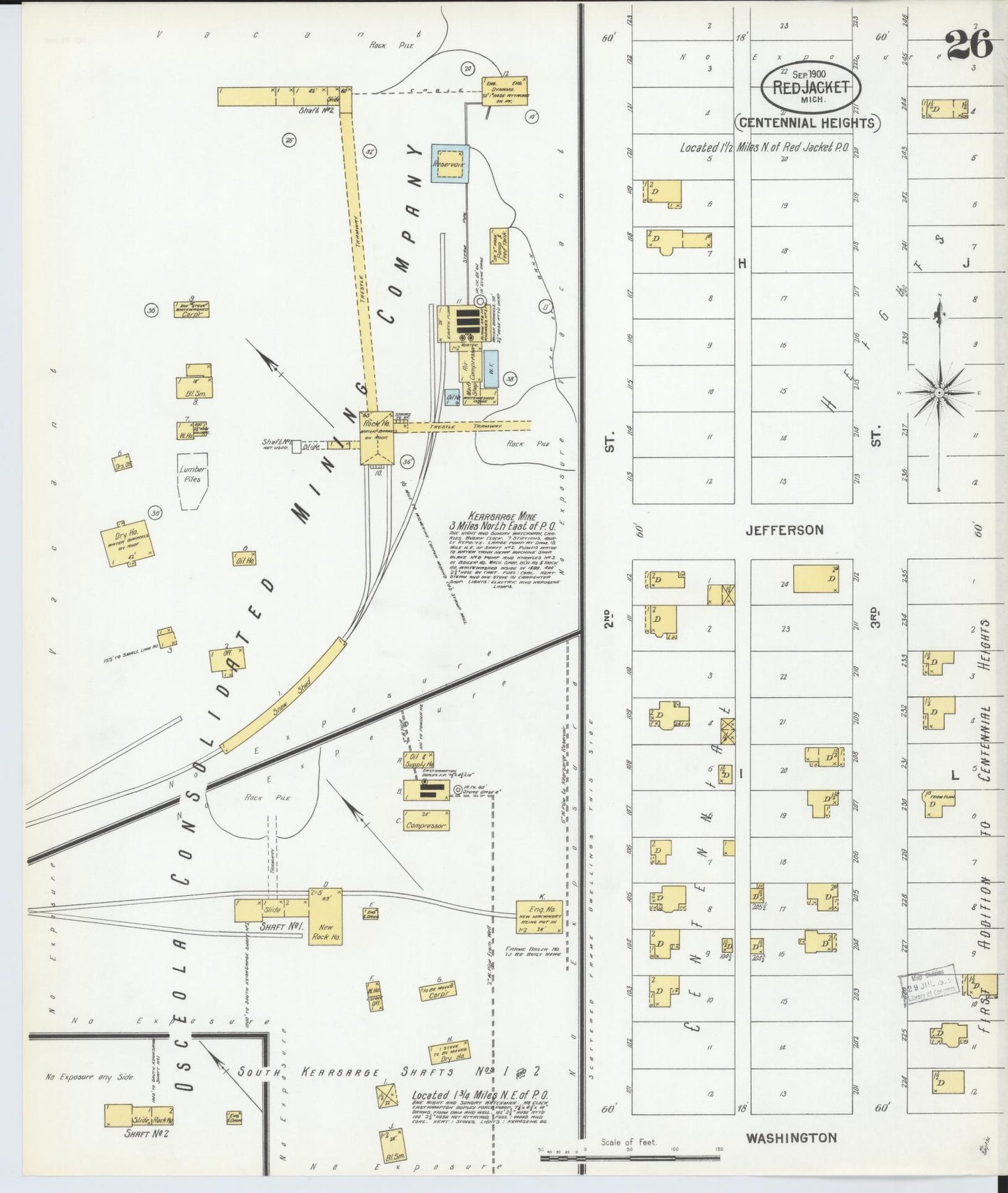 Sanborn Fire Insurance Map from Red Jacket, Houghton County, Michigan (1900), Sheet #0026 - Historic Sanborn Fire Insurance Map Print, vintage old map wall art, antique decor, genealogy gift, Michigan Michigan map
