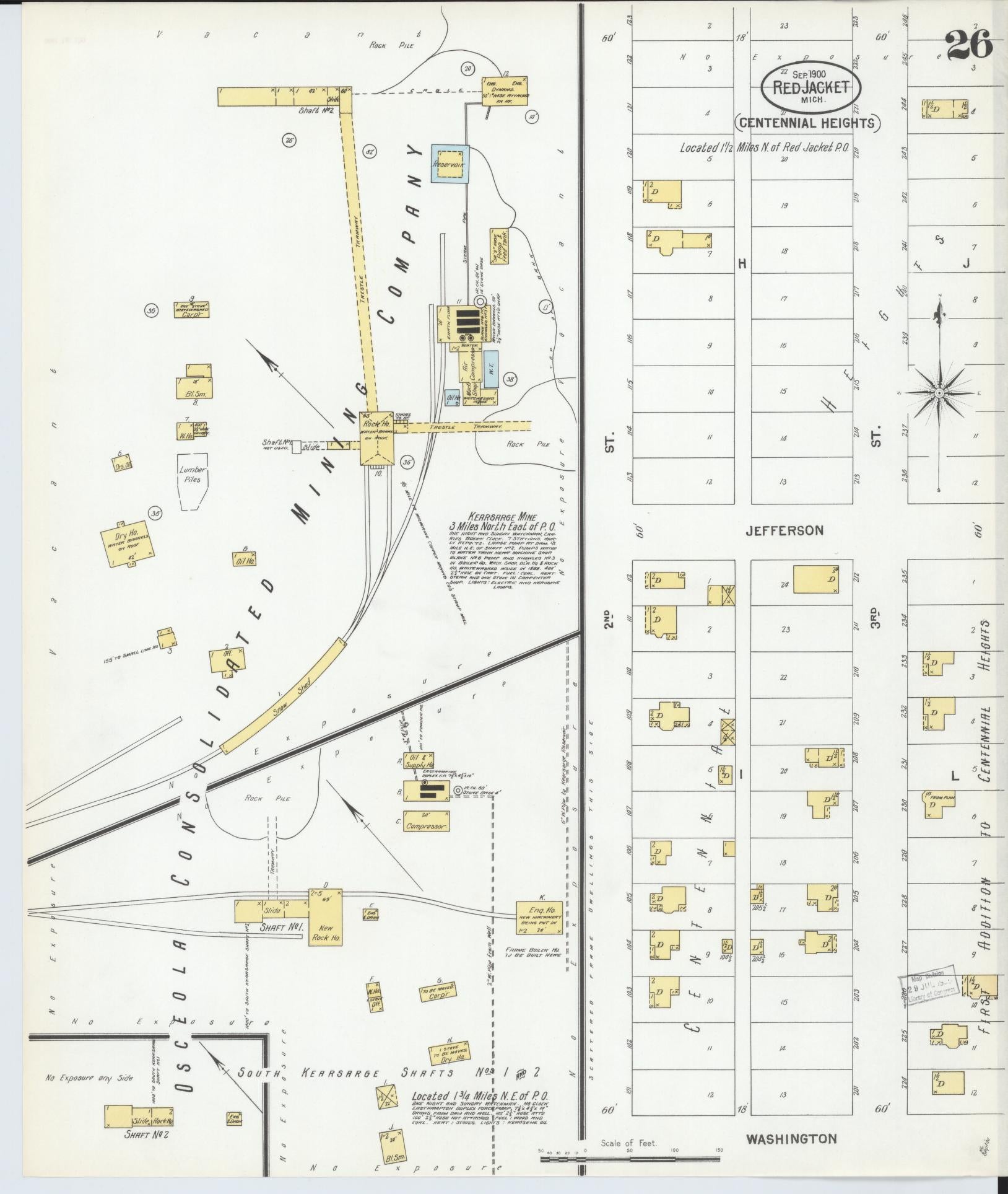 Sanborn Fire Insurance Map from Red Jacket, Houghton County, Michigan (1900), Sheet #0026 - Historic Sanborn Fire Insurance Map Print, vintage old map wall art, antique decor, genealogy gift, Michigan Michigan map