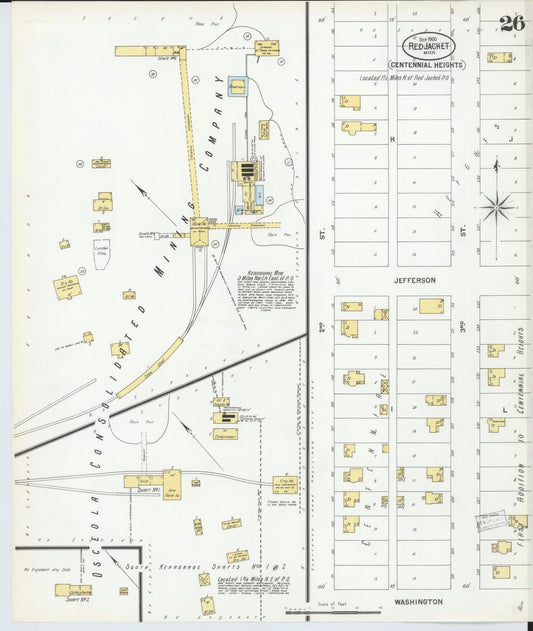Sanborn Fire Insurance Map from Red Jacket, Houghton County, Michigan (1900), Sheet #0026 - Historic Sanborn Fire Insurance Map Print, vintage old map wall art, antique decor, genealogy gift, Michigan Michigan map