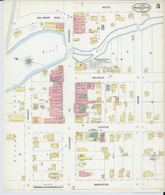 Sanborn Fire Insurance Map from Manchester, Washtenaw County, Michigan (1899), Sheet #0003 - Historic Sanborn Fire Insurance Map Print, vintage old map wall art, antique decor, genealogy gift, Michigan Michigan map