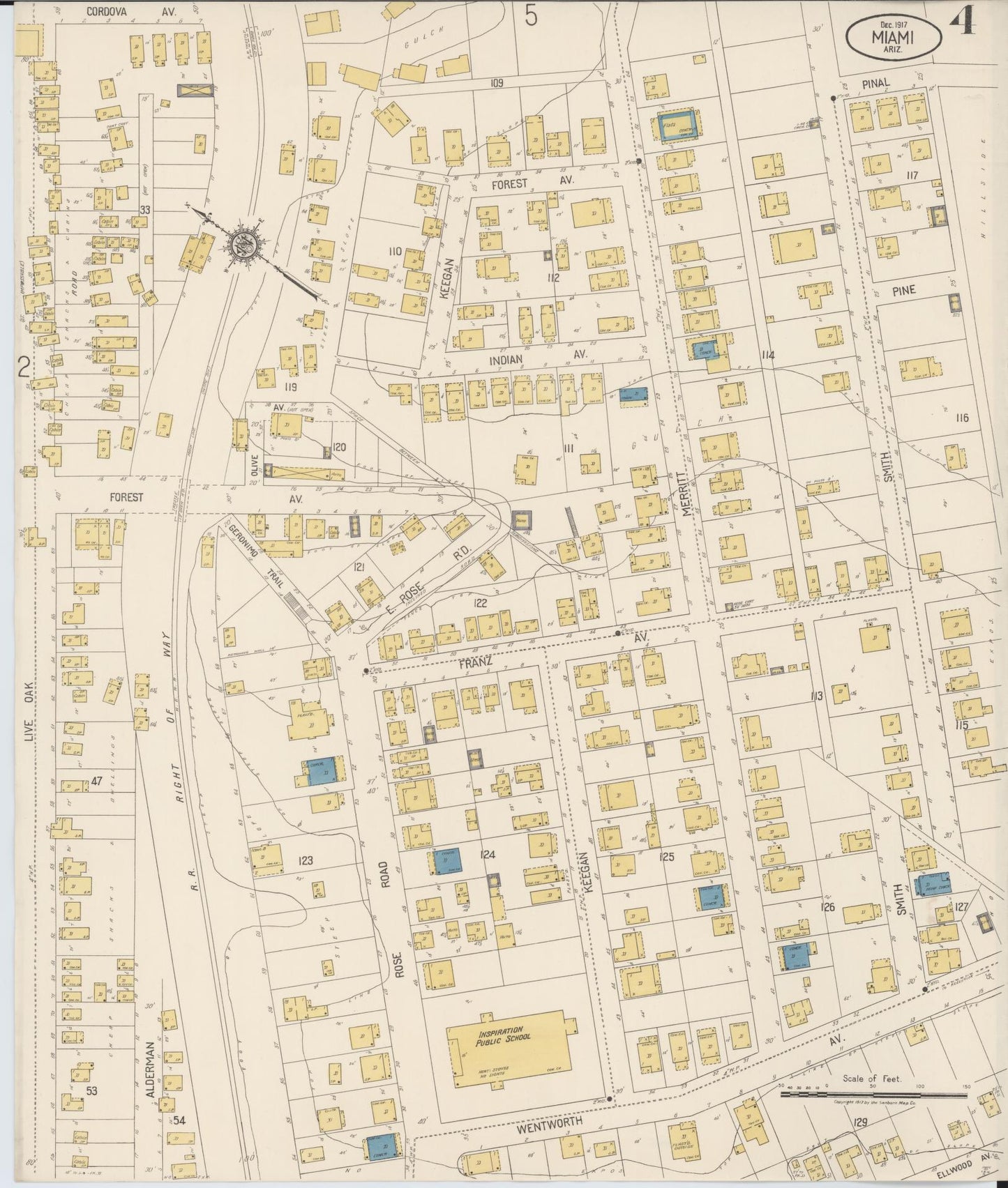 Sanborn Fire Insurance Map from Miami, Gila County, Arizona (1917), Sheet #0004 - Complete Map Set gallery image, historic Sanborn map, vintage wall art, Arizona Arizona