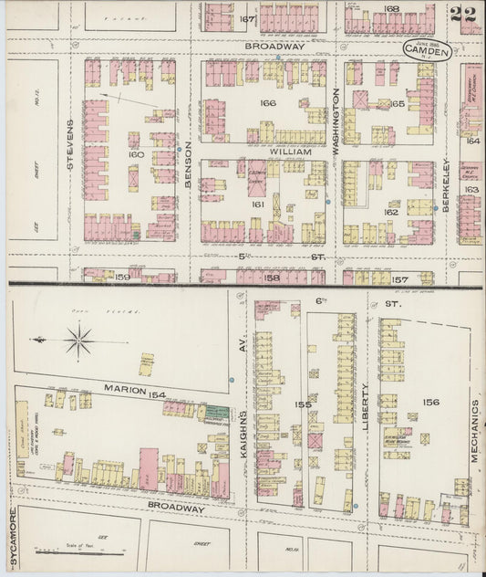 Sanborn Fire Insurance Map from Camden, Camden County, New Jersey (1885), Sheet #0022 - Historic Sanborn Fire Insurance Map Print, vintage old map wall art, antique decor, genealogy gift, New Jersey New Jersey map