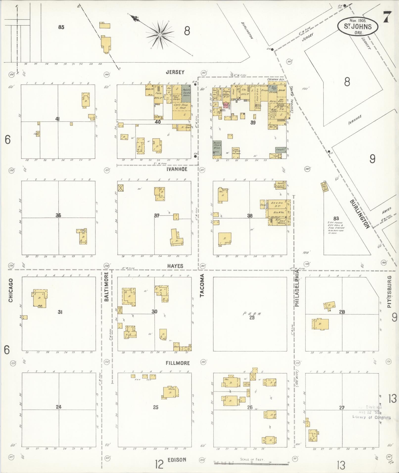 Sanborn Fire Insurance Map from Saint Johns, Multnomah County, Oregon (1905), Sheet #0007 - Complete Map Set gallery image, historic Sanborn map, vintage wall art, Oregon Oregon
