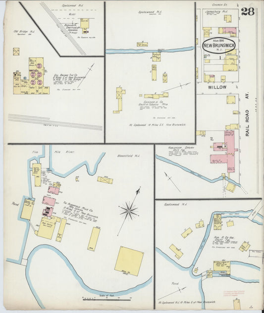 Sanborn Fire Insurance Map from New Brunswick, Middlesex County, New Jersey (1892), Sheet #0028 - Historic Sanborn Fire Insurance Map Print, vintage old map wall art, antique decor, genealogy gift, New Jersey New Jersey map