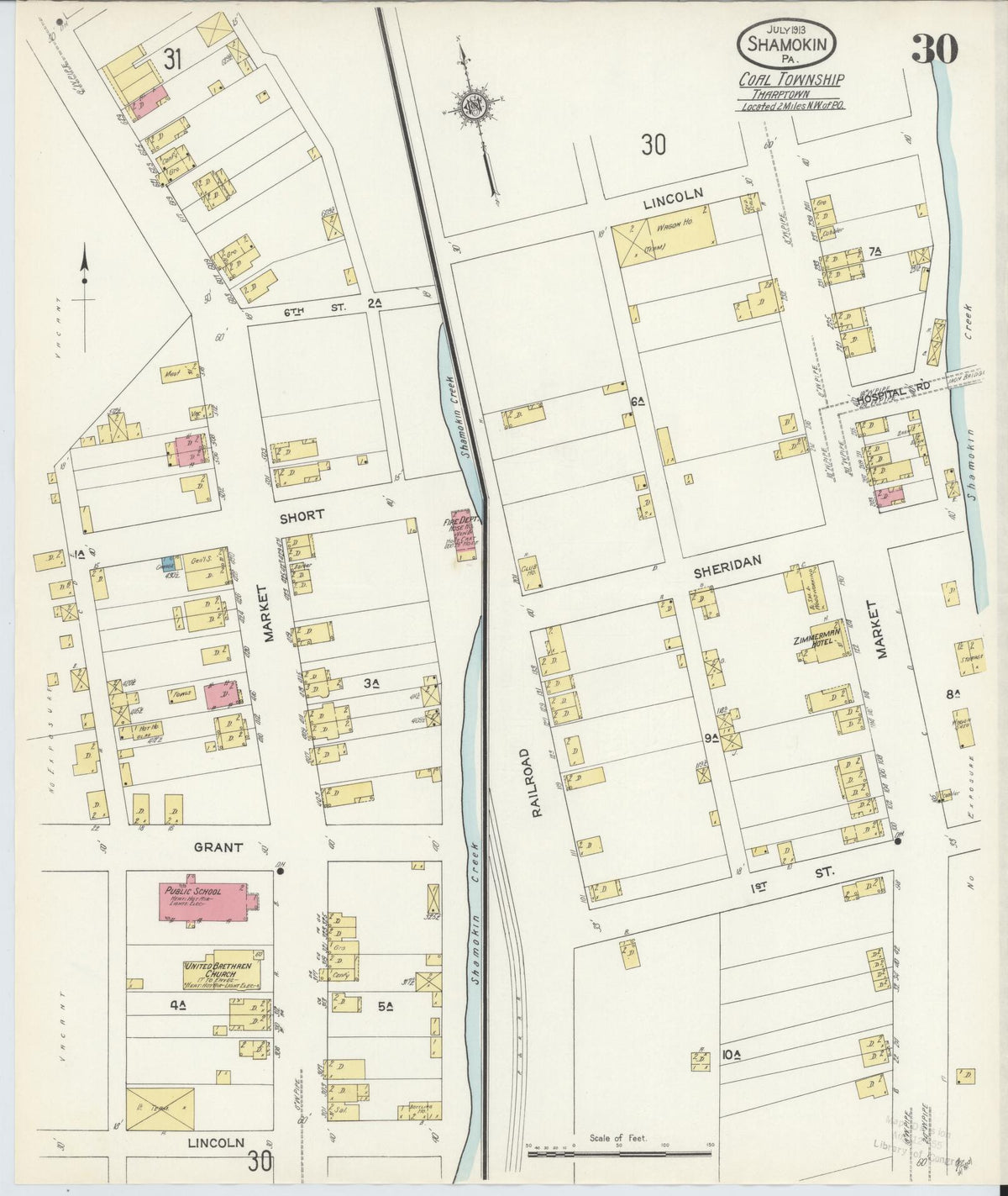 Sanborn Fire Insurance Map from Shamokin, Northumberland County, Pennsylvania (1913), Sheet #0030 - Historic Sanborn Fire Insurance Map Print, vintage old map wall art, antique decor, genealogy gift, Pennsylvania Pennsylvania map