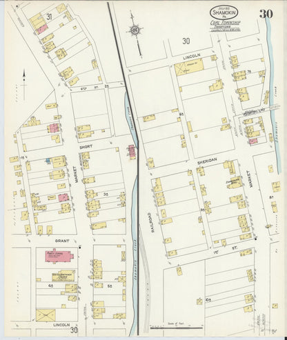 Sanborn Fire Insurance Map from Shamokin, Northumberland County, Pennsylvania (1913), Sheet #0030 - Historic Sanborn Fire Insurance Map Print, vintage old map wall art, antique decor, genealogy gift, Pennsylvania Pennsylvania map