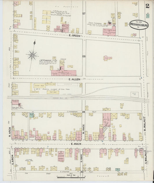 Sanborn Fire Insurance Map from Mechanicsburg, Cumberland County, Pennsylvania (1890), Sheet #0002 - Historic Sanborn Fire Insurance Map Print, vintage old map wall art, antique decor, genealogy gift, Pennsylvania Pennsylvania map