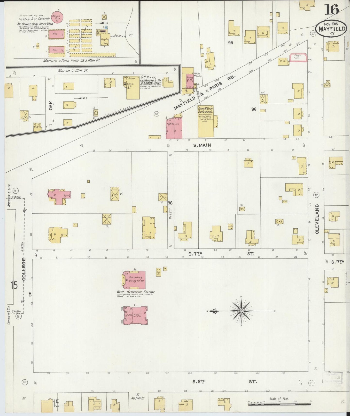 Sanborn Fire Insurance Map from Mayfield, Graves County, Kentucky (1905), Sheet #0016 - Historic Sanborn Fire Insurance Map Print, vintage old map wall art, antique decor, genealogy gift, Kentucky Kentucky map