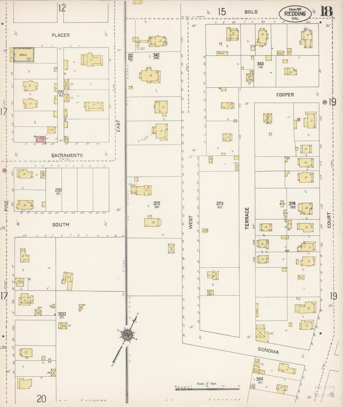 Sanborn Fire Insurance Map from Redding, Shasta County, California (1912), Sheet #0018 - Complete Map Set gallery image, historic Sanborn map, vintage wall art, California California