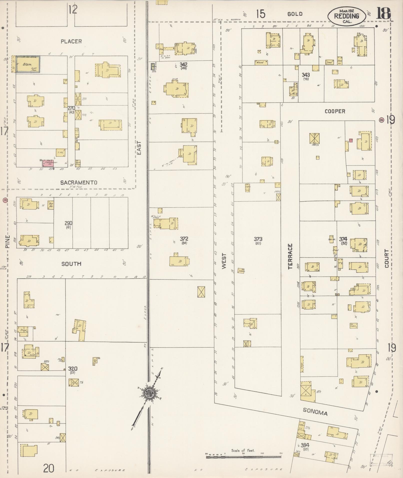Sanborn Fire Insurance Map from Redding, Shasta County, California (1912), Sheet #0018 - Complete Map Set gallery image, historic Sanborn map, vintage wall art, California California