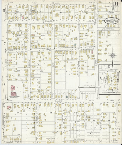 Sanborn Fire Insurance Map from Kendallville, Noble County, Indiana (1914), Sheet #0011 - Historic Sanborn Fire Insurance Map Print, vintage old map wall art, antique decor, genealogy gift, Indiana Indiana map