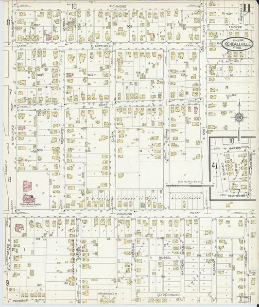 Sanborn Fire Insurance Map from Kendallville, Noble County, Indiana (1914), Sheet #0011 - Historic Sanborn Fire Insurance Map Print, vintage old map wall art, antique decor, genealogy gift, Indiana Indiana map