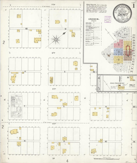 Sanborn Fire Insurance Map from Cheney, Spokane County, Washington (1905), Sheet #0001 - Complete Map Set gallery image, historic Sanborn map, vintage wall art, Washington Washington