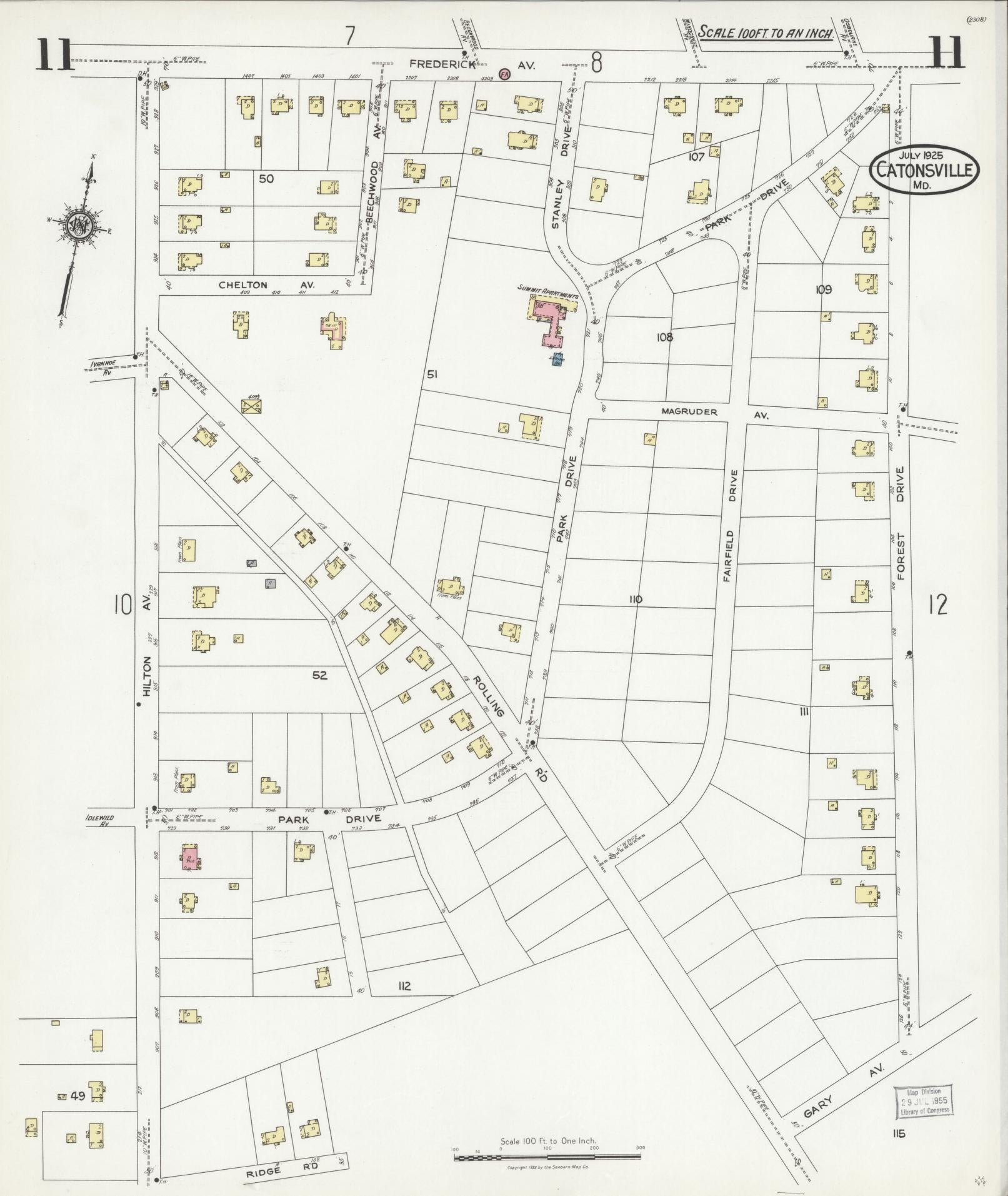 Sanborn Fire Insurance Map from Catonsville, Baltimore County, Maryland (1925), Sheet #0011 - Complete Map Set gallery image, historic Sanborn map, vintage wall art, Maryland Maryland