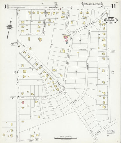 Sanborn Fire Insurance Map from Catonsville, Baltimore County, Maryland (1925), Sheet #0011 - Complete Map Set gallery image, historic Sanborn map, vintage wall art, Maryland Maryland