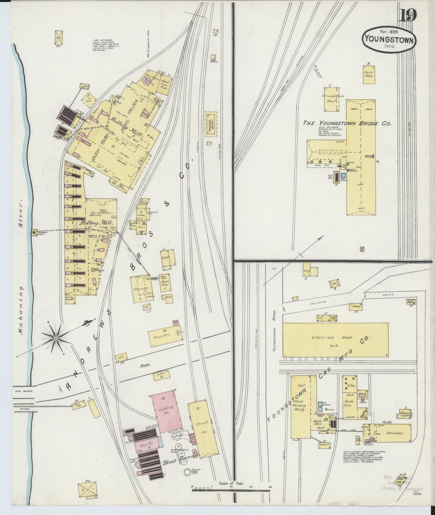 Sanborn Fire Insurance Map from Youngstown, Mahoning County, Ohio (1889), Sheet #0019 - Complete Map Set gallery image, historic Sanborn map, vintage wall art, Ohio Ohio