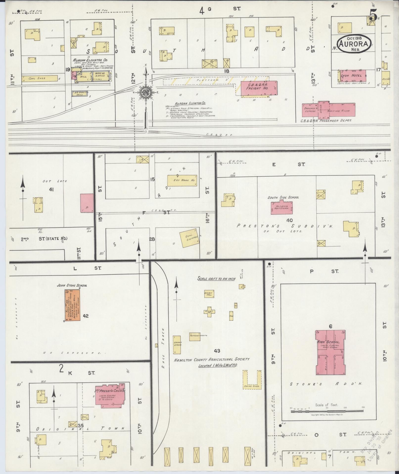 Sanborn Fire Insurance Map from Aurora, Hamilton County, Nebraska (1918), Sheet #0005 - Historic Sanborn Fire Insurance Map Print, vintage old map wall art, antique decor, genealogy gift, Nebraska Nebraska map