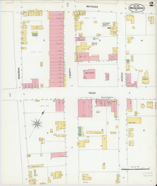 Sanborn Fire Insurance Map from Waynesboro, Burke County, Georgia (1901), Sheet #0002 - Historic Sanborn Fire Insurance Map Print, vintage old map wall art, antique decor, genealogy gift, Georgia Georgia map